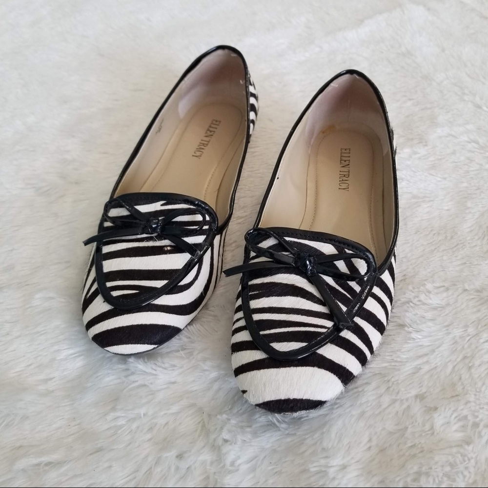 Gently Used Ellen Tracy Zebra Print Flats Cow Hair